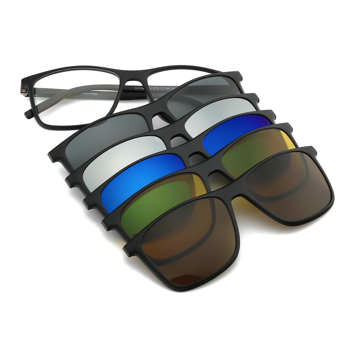 Kit - Rectangle Black Clip On Sunglasses for Men